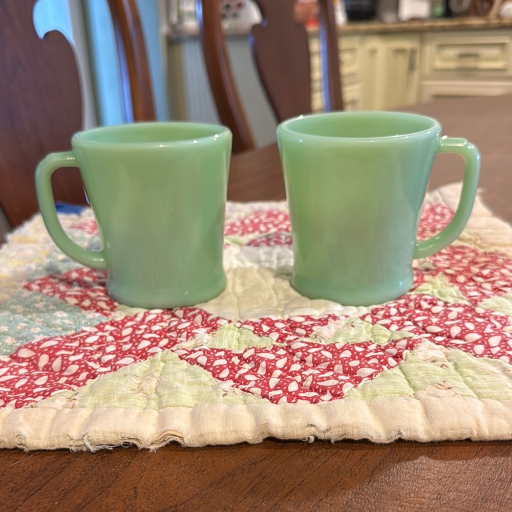 Fire King Mint Green Mug Pair